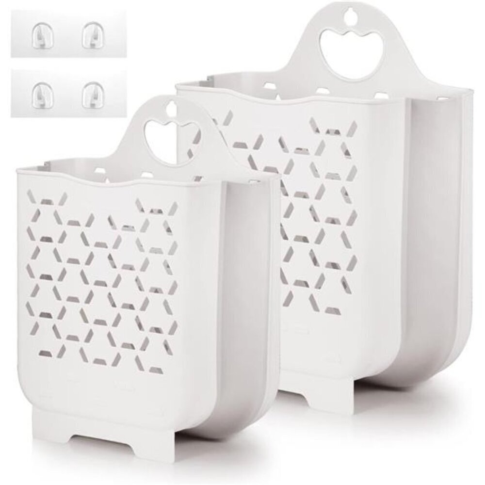 Collapsible Laundry Basket 2 Pack White Hanging Hamper